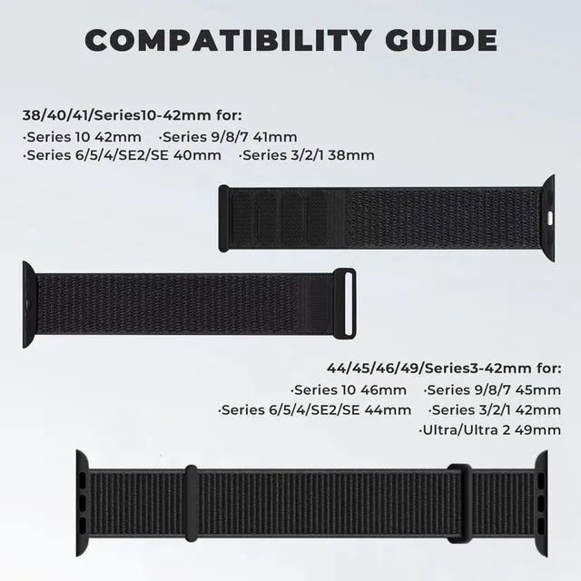 Alt view image 5 of 7 - Bifeiyo Compatible with Apple Watch Bands Women Men 46MM 45MM 44MM 42MM 41MM 40MM 38MM,Nylon Sport Loop Strap for iWatch Series 10 9 8 7 6 5 4 3 2 1 SE Ultra(44/45/46/49/S3-42mm,Black)