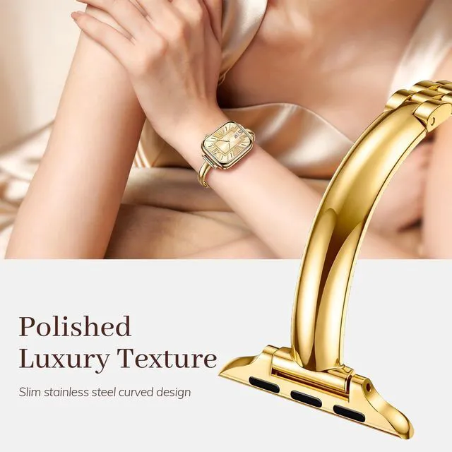 Alt view image 3 of 6 - Slim Gold Bracelet Apple Watch Bands for Women(No Case) 38mm 40mm 41mm 42mm, 0.3 Inch Width Stainless Steel Thin Dressy Metal Band Elegant Luxury Strap,38mm/40mm/41mm/42mm Gold (Series 11 10)