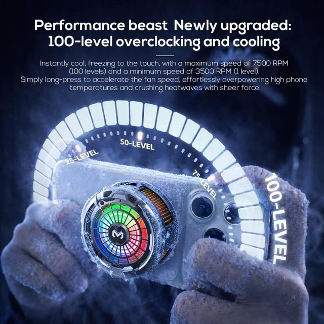 Alt view image 3 of 7 - X26 V Magnetic Cell Phone Cooler for Gaming, Portable Mobile Phone Cooling Fan with RGB Light, Cellphone Radiator for iPhone Magnetic Series/Android/Tablet/iPad (Black)