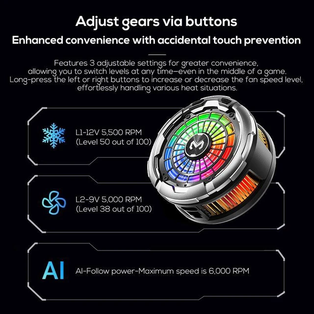 Alt view image 4 of 7 - X26 V Magnetic Cell Phone Cooler for Gaming, Portable Mobile Phone Cooling Fan with RGB Light, Cellphone Radiator for iPhone Magnetic Series/Android/Tablet/iPad (Black)