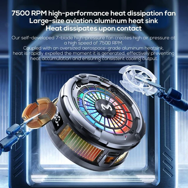 Alt view image 5 of 7 - X26 V Magnetic Cell Phone Cooler for Gaming, Portable Mobile Phone Cooling Fan with RGB Light, Cellphone Radiator for iPhone Magnetic Series/Android/Tablet/iPad (Black)