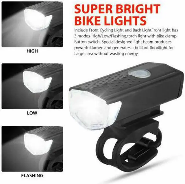 Alt view image 4 of 6 - 2Pcs/Set USB Rechargeable LED Bicycle Headlight Bike Front  Rear Lamp Cycling