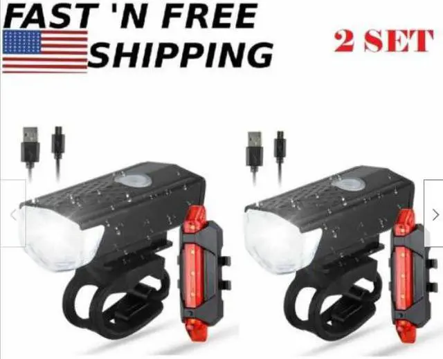 Main image of 2Pcs/Set USB Rechargeable LED Bicycle Headlight Bike Front  Rear Lamp Cycling