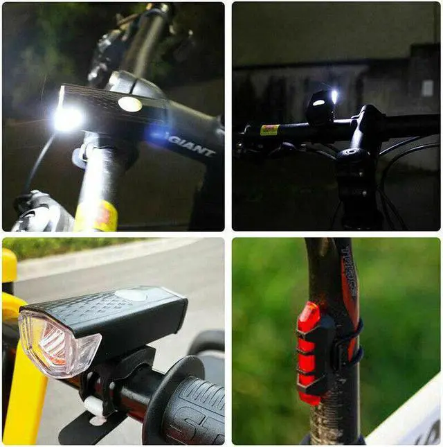 Alt view image 6 of 6 - 2Pcs/Set USB Rechargeable LED Bicycle Headlight Bike Front  Rear Lamp Cycling