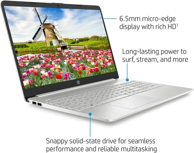 Alt view image 2 of 6 - HP 15.6" HD Intel 10th Gen i3-1005G1 3.4GHz 4GB RAM 128GB SSD Webcam Windows 10 Laptop (1W830UA)