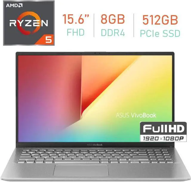 Main image of ASUS VivoBook 15.6" FHD (1920x1080) Laptop PC,Quad Core AMD Ryzen 5 3500U 2.1GHz, 8GB DDR4, 512GB PCIe SSD, Bluetooth, Webcam, HDMI, WiFi, AMD Radeon Vega 8 Graphics, Windows 10 w/Mazery Mousepad