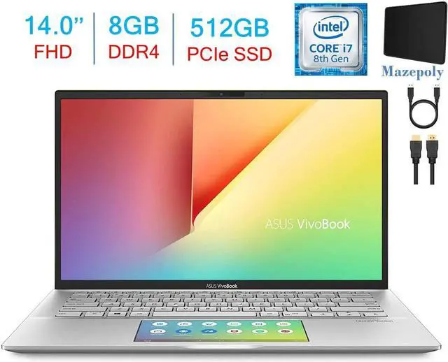 Main image of Asus Vivobook S14 14” FHD 1080p Display Laptop PC, Intel Core i7-8565U Up to 4.6GHz Processor, 8GB RAM, 512GB PCIe NVME SSD, Face Login w/ IR Camera, ScreenPad 2.0, Backlit Keyboard, Windows 10 Home