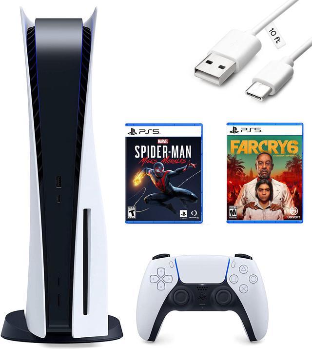 Sony Playstation 5 825GB Disk Console, UHD Blu-ray, One Wireless  Controller, Marvel's Spider-Man: Miles Morales and Far Cry 6 Standard  Edition with Mazepoly 10ft Type-C Charging Cable 