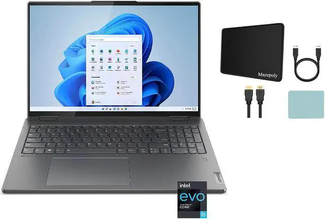 Main image of Lenovo Yoga 7i 16 inch 2.5K Touchscreen (2560 x 1600) 2-in-1 Convertible Laptop Computer, Core i5-1240P, 8GB Memory, 256GB SSD, Backlit Keyboard, Storm Grey with Mazepoly Accessories