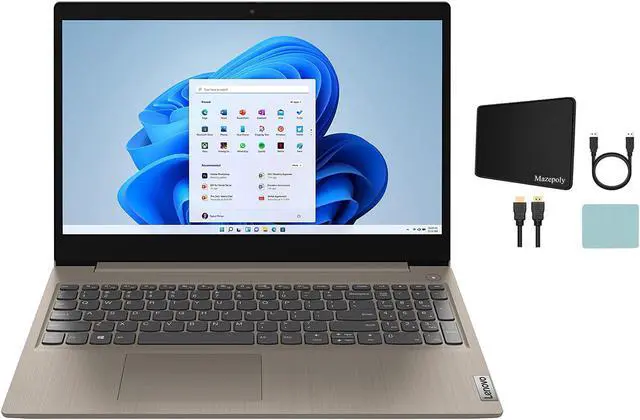 Main image of Lenovo IdeaPad 3 15" HD 1366x768 Touch Screen Laptop Computer - 11th Gen Intel Core i3-1115G4, 8GB Memory, 256GB M.2 NVMe SSD, HD Camera, Windows 11 Home - Almond with Mazepoly Accessories