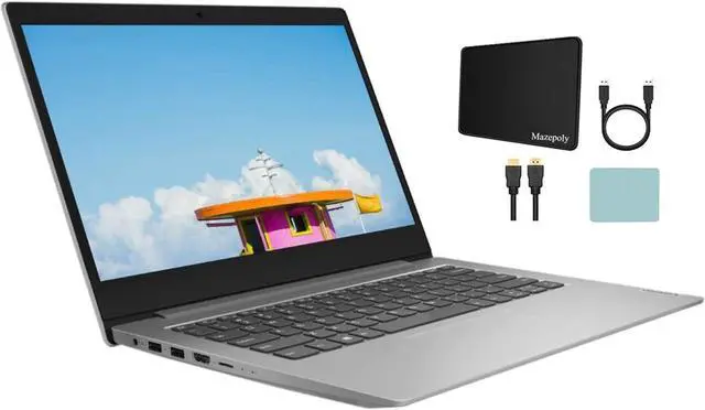Main image of Lenovo IdeaPad 1 Notebook Laptop Computer - 14 inch HD 1366x768 - Intel Pentium Silver N5030 Quad-core (4 Core) - 4GB RAM, 128GB SSD, Windows 11, Platinum Gray + Mazepoly Accessories
