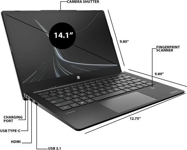 Alt view image 6 of 7 - Gateway 14.1" Ultra Slim Notebook, FHD Touchscreen, Intel Core i7-1255U, 8GB RAM, 512GB SSD, Fingerprint Scanner, Tuned by THX Audio, 2MP Camera, HDMI, Windows 11, Black + Mazepoly Accessories