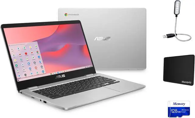 Main image of ASUS C424MA Chromebook, 14" FHD (1920 x 1080) LCD Display, Intel Celeron N4020, 4GB RAM, 64GB eMMC, Chrome OS, Bluetooth, Silver + Mazepoly Accessories