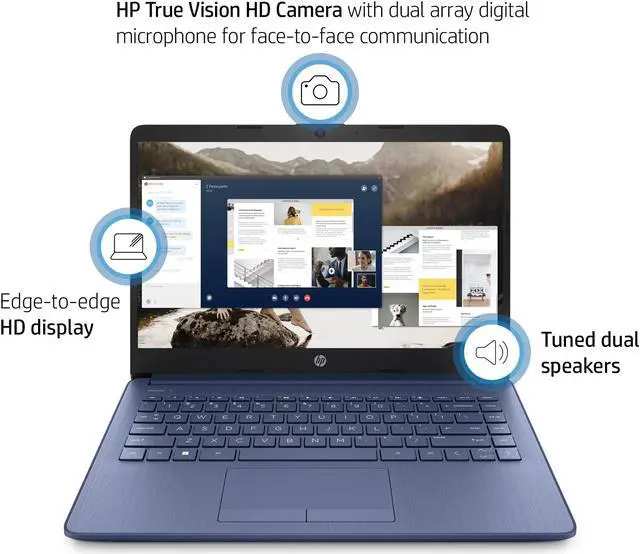 Alt view image 3 of 5 - HP Stream 14" HD Laptop, Intel Celeron N4120, 4GB RAM, 64GB eMMC, Windows 11 Home (S Mode) with Office 365 1 Year, for Student and Business, Webcam, WiFi, Blue + Mazepoly Accessories