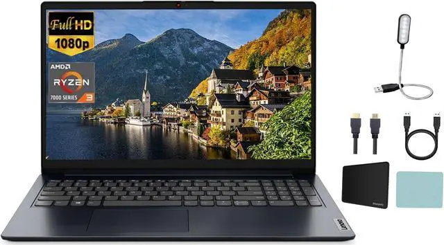 Main image of Lenovo Ideapad 1 15.6" FHD Laptop, AMD Ryzen 3 7320U, 8GB RAM, 1TB SSD, Abyss Blue, Wi-Fi 6, SD Card Reader, Webcam, Windows 11 Home, Abyss Blue + Mazepoly Accessories