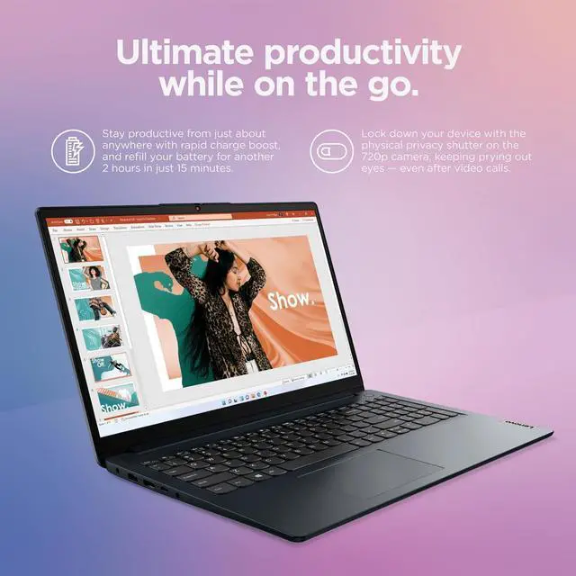 Alt view image 4 of 7 - Lenovo Ideapad 1 15.6" FHD Laptop, AMD Ryzen 3 7320U, 8GB RAM, 1TB SSD, Abyss Blue, Wi-Fi 6, SD Card Reader, Webcam, Windows 11 Home, Abyss Blue + Mazepoly Accessories
