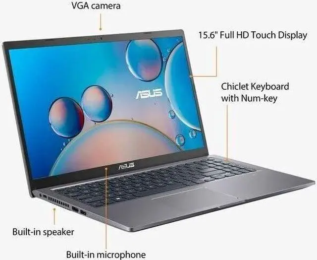 Alt view image 3 of 5 - ASUS Vivobook 15 Laptop, 15.6" FHD Touchscreen, Intel Core i5-1135G7, 12GB RAM, 512GB PCIe SSD, Webcam, Wi-Fi 5, Numeric Keypad, Windows 11 Home, Grey + Mazepoly Accessories