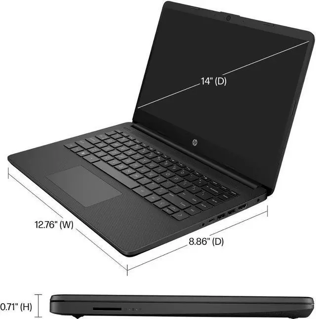 Alt view image 7 of 7 - HP 14" HD (1366 x 768) Display Laptop, Intel Celeron N4120, 1.1GHz, 8GB Memory, 128GB eMMC, Windows 11 Home in S Mode, One Year Office 365 Included, Jet Black + Mazepoly Accessories