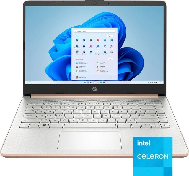 Alt view image 2 of 7 - HP 14" HD (1366 x 768) Display Laptop, Intel Celeron N4120, 1.1GHz, 4GB Memory, 128GB eMMC, Windows 11 Home in S Mode, One Year Office 365 Included, Rose Gold, 14-dq0762dx