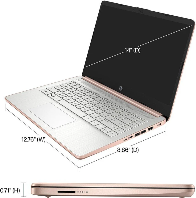 Alt view image 7 of 7 - HP 14" HD (1366 x 768) Display Laptop, Intel Celeron N4120, 1.1GHz, 4GB Memory, 128GB eMMC, Windows 11 Home in S Mode, One Year Office 365 Included, Rose Gold, 14-dq0762dx