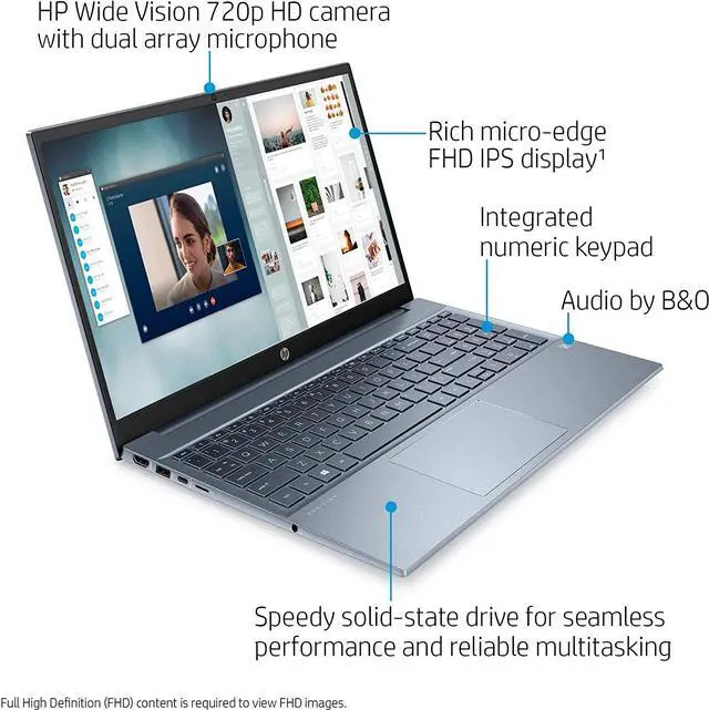 Alt view image 2 of 6 - HP Pavilion 15.6" FHD (1920 x 1080) Laptop, AMD Ryzen 5-5500U, 12GB RAM, 512GB SSD, Horizon Blue, Bluetooth, Webcam, Wi-Fi, AMD Radeon Graphics, Windows 11 Home + Mazepoly Accessories