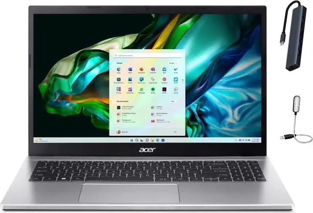 Main image of Acer Aspire 3 15 Laptop, 15.6'' FHD (1920 x 1080) Display, AMD Ryzen 7 5700U Processor, 16GB RAM, 2TB SSD, Wi-Fi 6, Bluetooth, AMD Radeon Graphics, Windows 11 Home, Silver + Mazepoly Accessories