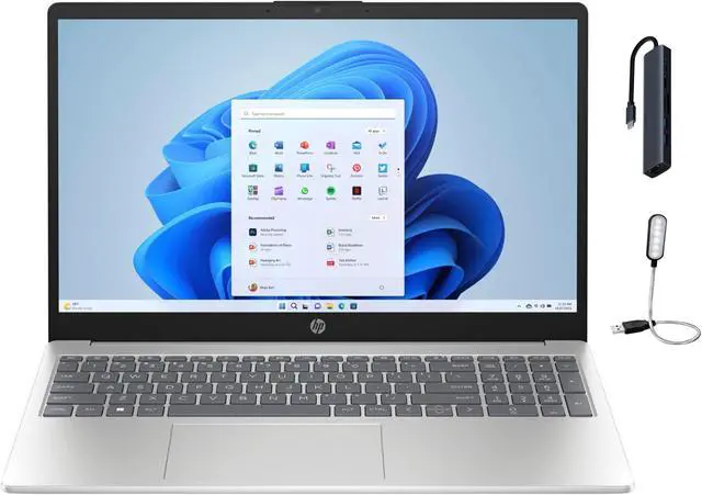 Main image of HP 15.6 inch FHD(1920 x 1080) Laptop, AMD Ryzen 5 7520U, 16GB DDR5 Memory, 1TB PCIe SSD, Wi-Fi 6, Bluetooth, AMD Radeon Graphics, Windows 11 Home, Natural Silver with Mazepoly Accessories