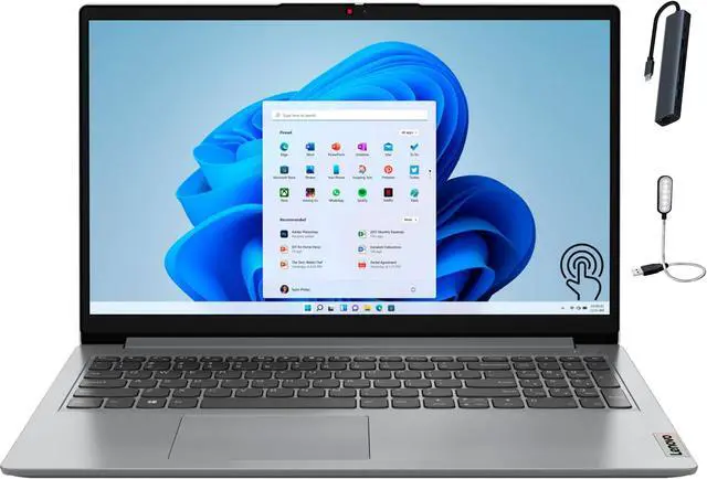 Main image of Lenovo IdeaPad 1i 15.6" FHD Touchscreen Laptop, Intel Core i3-1215U, 16GB RAM, 256GB SSD, Media Card Reader, Windows 11 Home, Cloud Gray with Mazepoly Accessories