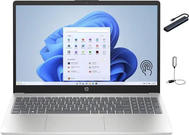 Main image of HP 15.6" inch Touch-Screen Laptop, AMD Ryzen 5 7520U, 8GB DDR5 Memory, 512 SDD, Windows 11 Home in S mode, AMD Radeon Graphics, Natural Silver with Mazepoly Accessories