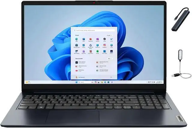 Main image of Lenovo Ideapad 1 15.6 inch HD Laptop, Intel Celeron N4500, 12GB DDR4, 128GB eMMC + 512GB SSD, Win11 HS, One-year Office 365 Included, Abyss Blue with Mazepoly Accessories