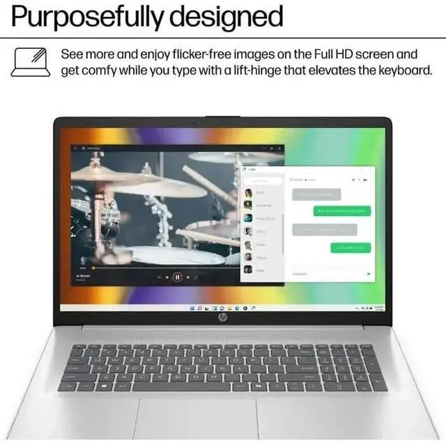 Alt view image 4 of 6 - HP 17.3 inch FHD Display Laptop, AMD Ryzen 5 7520U, 8GB DDR5 RAM, 1TB SSD, AMD Radeon Graphics, Bluetooth, Wi-Fi, Silver, Windows 11 Home with Mazepoly Accessories