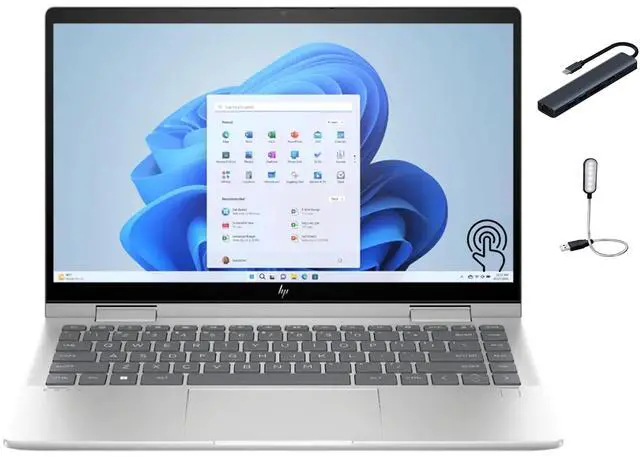 Main image of HP Envy x360 2-in-1 14 inch FHD IPS Touch Laptop, Intel Core 5 120U 10-Core, 8GB RAM, 1TB SSD, Fingerprint, Backlit Keyboard, WiFi, Bluetooth, Win 11 Home, Natural Silver with Mazepoly Accessories