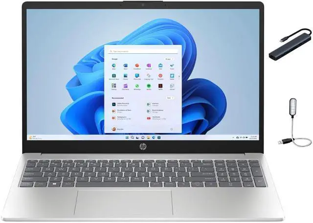 Main image of HP 15.6 inch FHD Touchscreen Laptop, AMD Ryzen 7 7730U, 16GB RAM, 1TB SSD, Wi-Fi, Windows 11 Home, Copilot AI, Natural Silver with Mazepoly Accessories