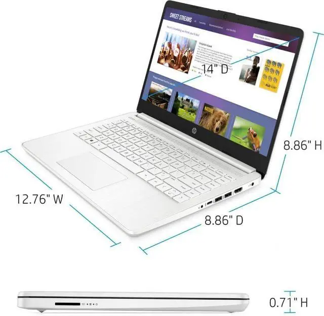 Alt view image 3 of 5 - HP 14" HD Business Laptop, Intel Celeron N4500, 16GB DDR4 RAM, 64GB eMMC + 1TB SSD, Copilot AI, Win11 Home in S Mode, 1 Year Office 365 included, Snowflake White + Mazepoly Accessories