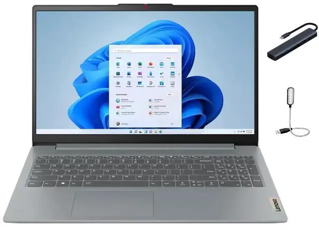 Main image of Lenovo IdeaPad Slim 3i 15.6" FHD Laptop, Intel Core i3-N305, 8GB RAM, 128GB UFS, Copilot AI, Wi-Fi6, Bluetooth, Webcam, Windows 11 Home in S Mode, Grey with Mazepoly Accessories