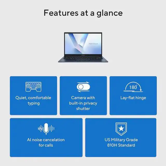 Alt view image 2 of 7 - ASUS Vivobook 14 14 inch FHD Display Laptop, Intel Core 5 120U, Intel Graphics, 16GB DDR4, 512GB SSD, Wi-Fi 6, Copilot AI, Win11 Home in S Mode, Quiet Blue with Mazepoly Accessories