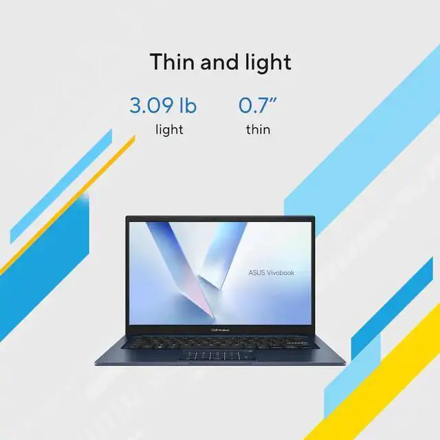 Alt view image 4 of 7 - ASUS Vivobook 14 14 inch FHD Display Laptop, Intel Core 5 120U, Intel Graphics, 16GB DDR4, 512GB SSD, Wi-Fi 6, Copilot AI, Win11 Home in S Mode, Quiet Blue with Mazepoly Accessories
