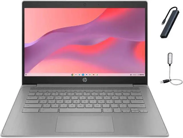 Main image of HP Chromebook 14 HD Laptop, Student and Business Laptop, Intel Celeron N4500, 4GB RAM, 64GB eMMC, Long Battery Life, HP Fast Charge, Chrome OS, Gray with Mazepoly Accessories