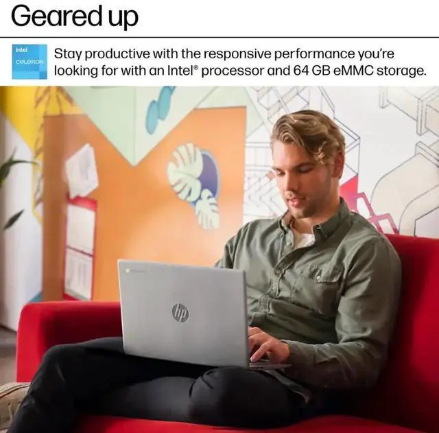 Alt view image 4 of 7 - HP Chromebook 14 HD Laptop, Student and Business Laptop, Intel Celeron N4500, 4GB RAM, 64GB eMMC, Long Battery Life, HP Fast Charge, Chrome OS, Gray with Mazepoly Accessories