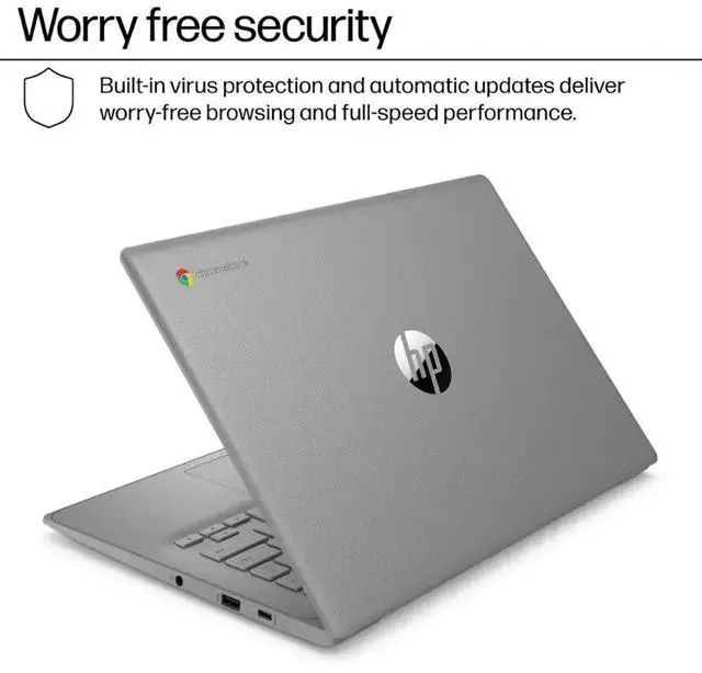Alt view image 5 of 7 - HP Chromebook 14 HD Laptop, Student and Business Laptop, Intel Celeron N4500, 4GB RAM, 64GB eMMC, Long Battery Life, HP Fast Charge, Chrome OS, Gray with Mazepoly Accessories