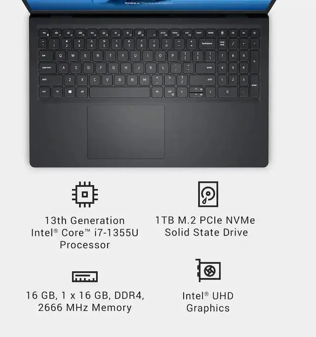 Alt view image 5 of 6 - Dell LDC15250 15.6'' FHD Touchscreen Laptop, Intel Core i7-1355U Processor, 16GB DDR4 RAM, 1TB SSD, Intel UHD Graphics, Copilot AI, Windows 11 Home in S Mode, Carbon Black with Mazepoly Accessories