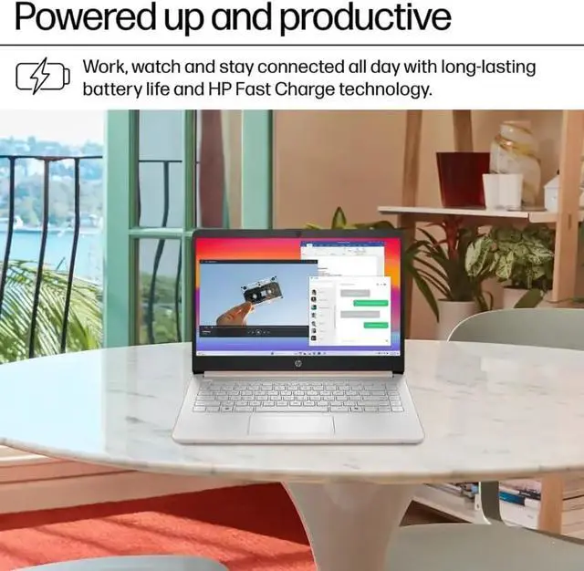 Alt view image 6 of 6 - HP 14 inch HD Laptop, Intel Processor N150 Processor, 4GB DDR4 RAM, 128GB UFS, Wi-Fi, Windows 11 Home in S Mode, One-Year Microsoft Office 365, Pale Rose Gold with Mazepoly Accessories