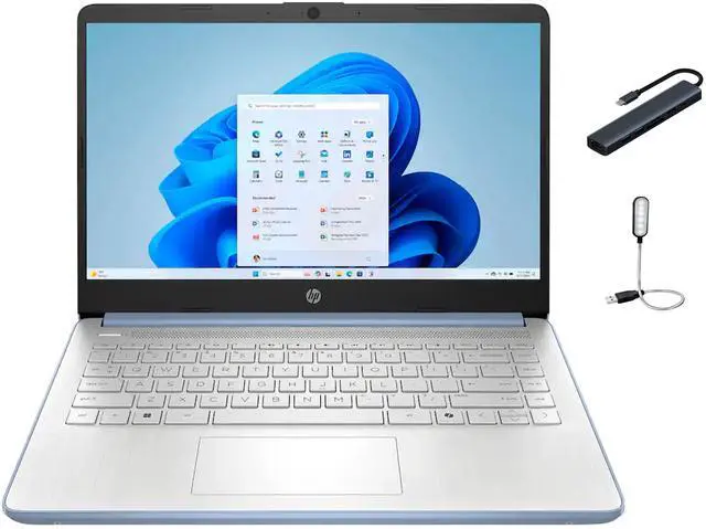 Main image of HP 14'' HD Laptop, Intel Processor N150, 4GB RAM, 128GB UFS, Copilot AI, Win11 Home in S Mode, One-year Microsoft Office 365, Sky Blue with Mazepoly Accessories