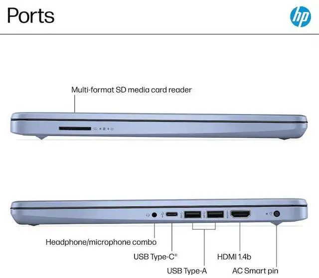Alt view image 3 of 5 - HP 14'' HD Laptop, Intel Processor N150, 4GB RAM, 128GB UFS, Copilot AI, Win11 Home in S Mode, One-year Microsoft Office 365, Sky Blue with Mazepoly Accessories