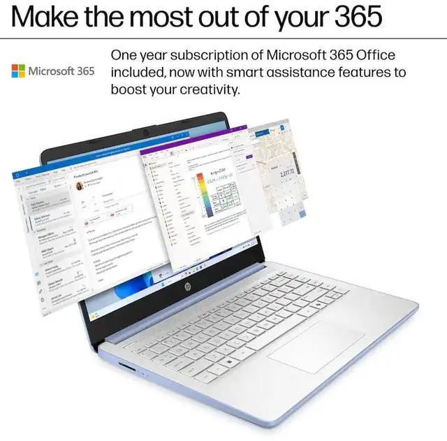 Alt view image 5 of 5 - HP 14'' HD Laptop, Intel Processor N150, 4GB RAM, 128GB UFS, Copilot AI, Win11 Home in S Mode, One-year Microsoft Office 365, Sky Blue with Mazepoly Accessories