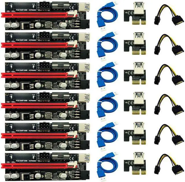 Main image of 6pcs Newest VER009 USB 3.0 PCI-E Riser VER 009S Express 1X 4x 8x 16x Extender pcie Riser Adapter Card SATA 15pin to 6 pin Power