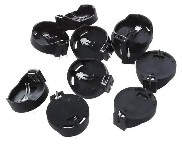 Main image of 10pcs Black Plastic Round Button Battery Holder Case for for single CR/LIR2032 2025 2016 button battery