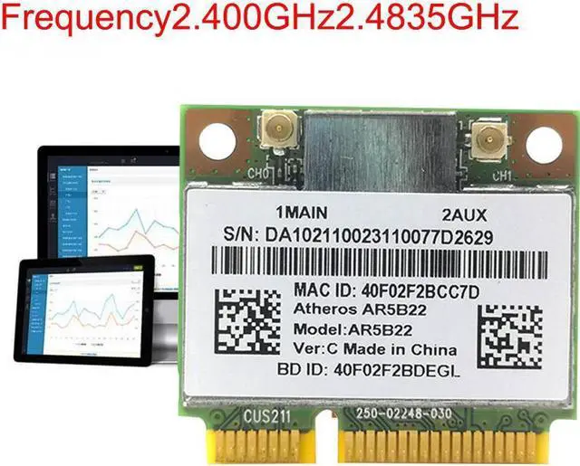 Alt view image 4 of 6 - Atheros AzureWave AR9462 AR5B22 WB222 Half Mini PCIe Wireless 300Mbps+Bluetooth4.0 Card WLAN Wifi Y0R4 S0K9