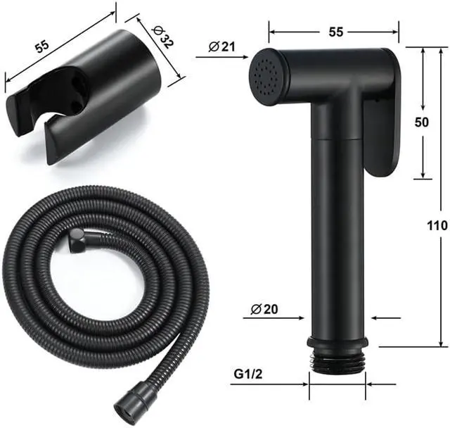 Alt view image 3 of 4 - Black Handheld Bidet Spray Shower Sprayer Set Toilet Faucet Shower Bidet with Hose and Holder Bathroom Accessories Home Imp