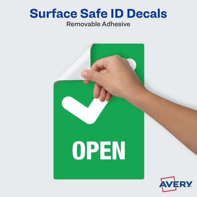 Alt view image 5 of 14 - Avery "Open/Closed" Green/Red Signs, 4" x 6", 10 Decals (83070)